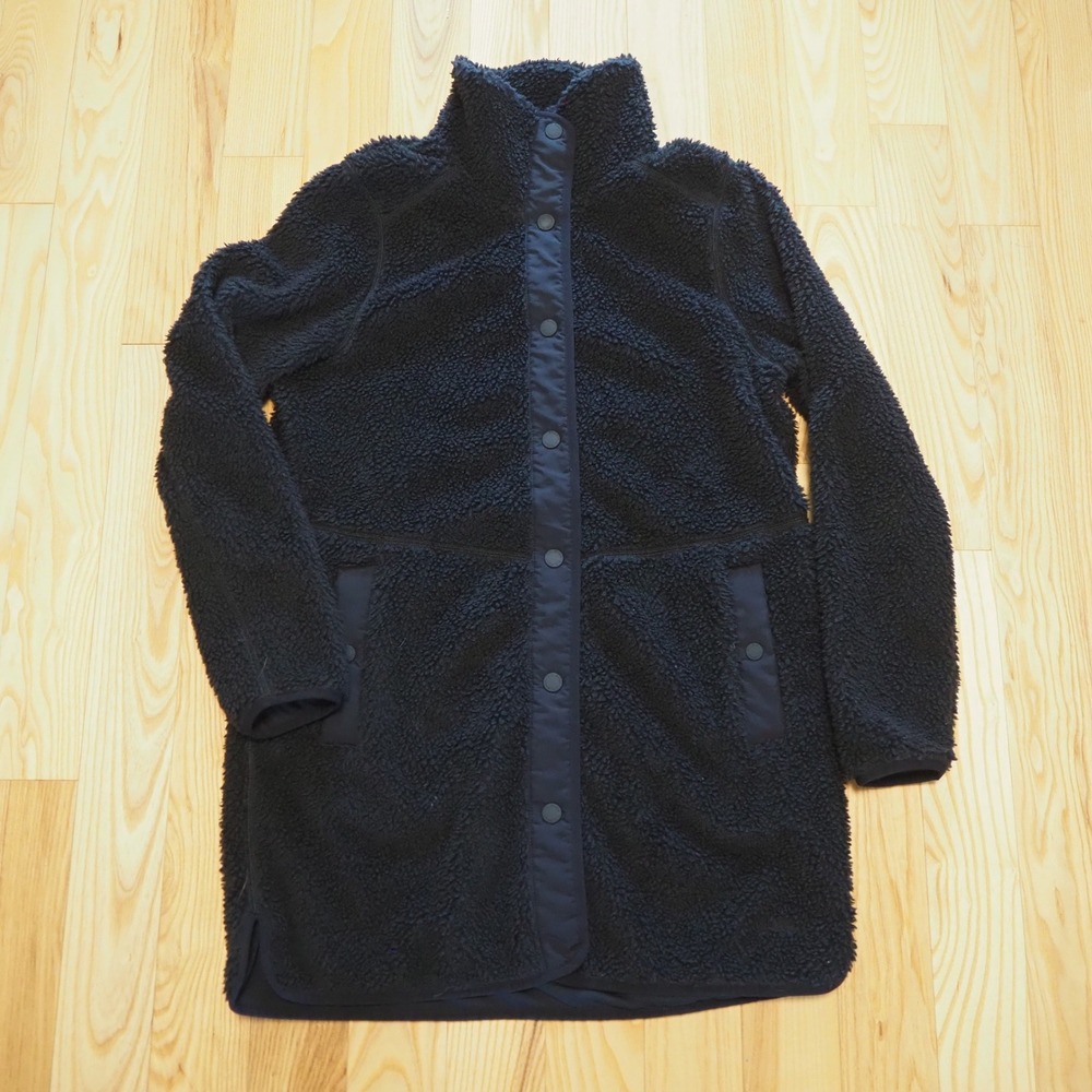 L.L. Bean Women's Beans Sherpa Fleece Coat Sz Medium Regular Black Long Jacket